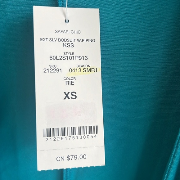 Bebe bodysuit amazing blue green with black piping NWT - Picture 2 of 3